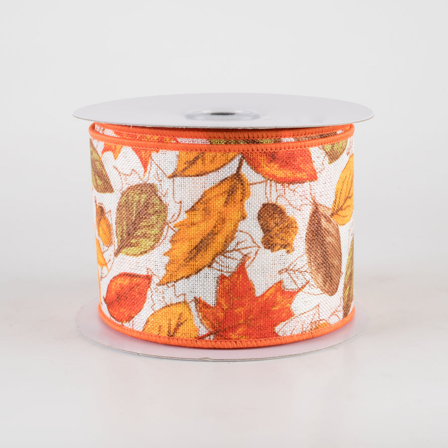 2.5" Leaves and Acorns Ribbon: Ivory (10 Yards)