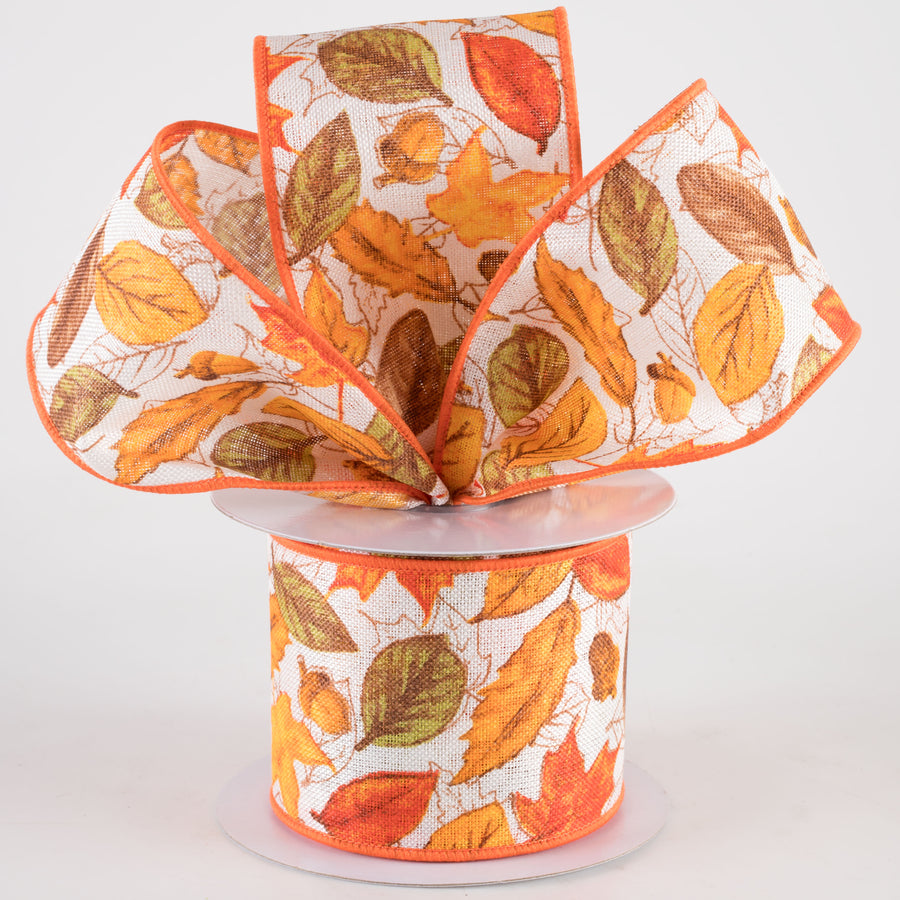 2.5" Leaves and Acorns Ribbon: Ivory (10 Yards) Lifestyle Photo