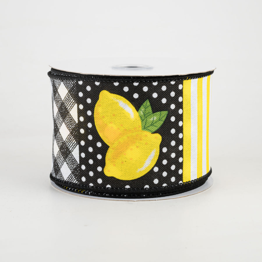 2.5" Lemon Block Pattern Ribbon (10 Yards)