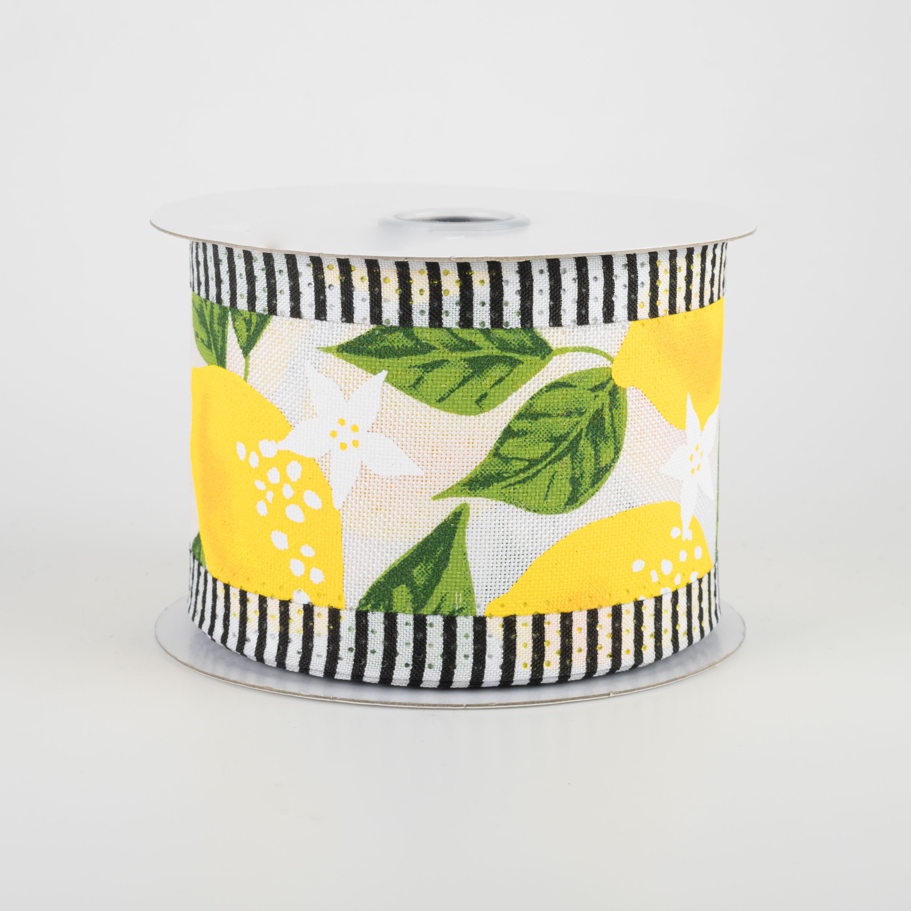 2.5" Lemon Thin Stripe Edge Ribbon: Black, White, Yellow (10 Yards)