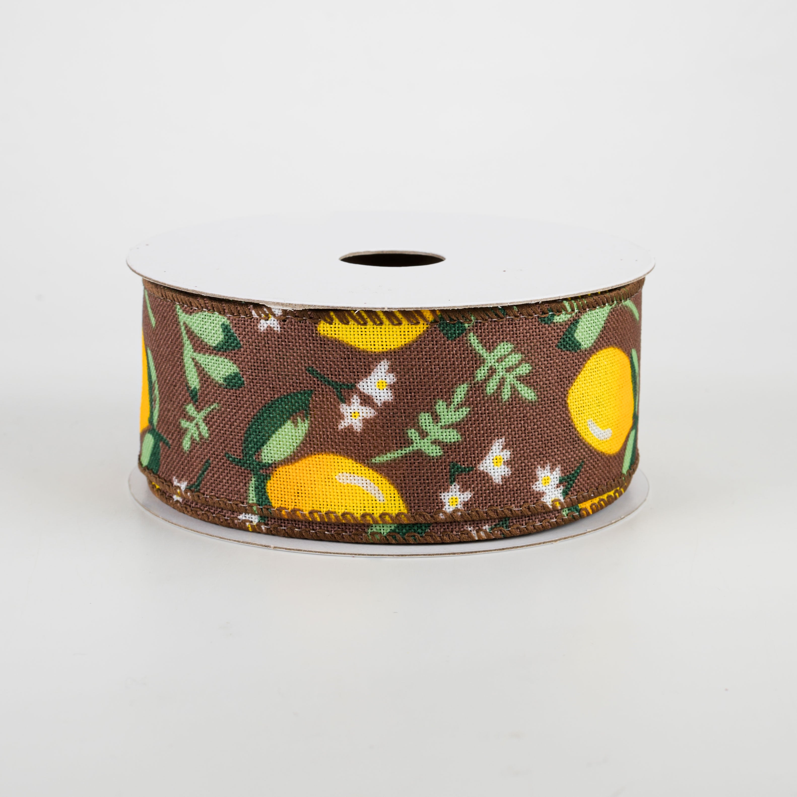1.5" Lemons & Leaves Ribbon: Brown (10 Yards) Item Number: 41144-09-38