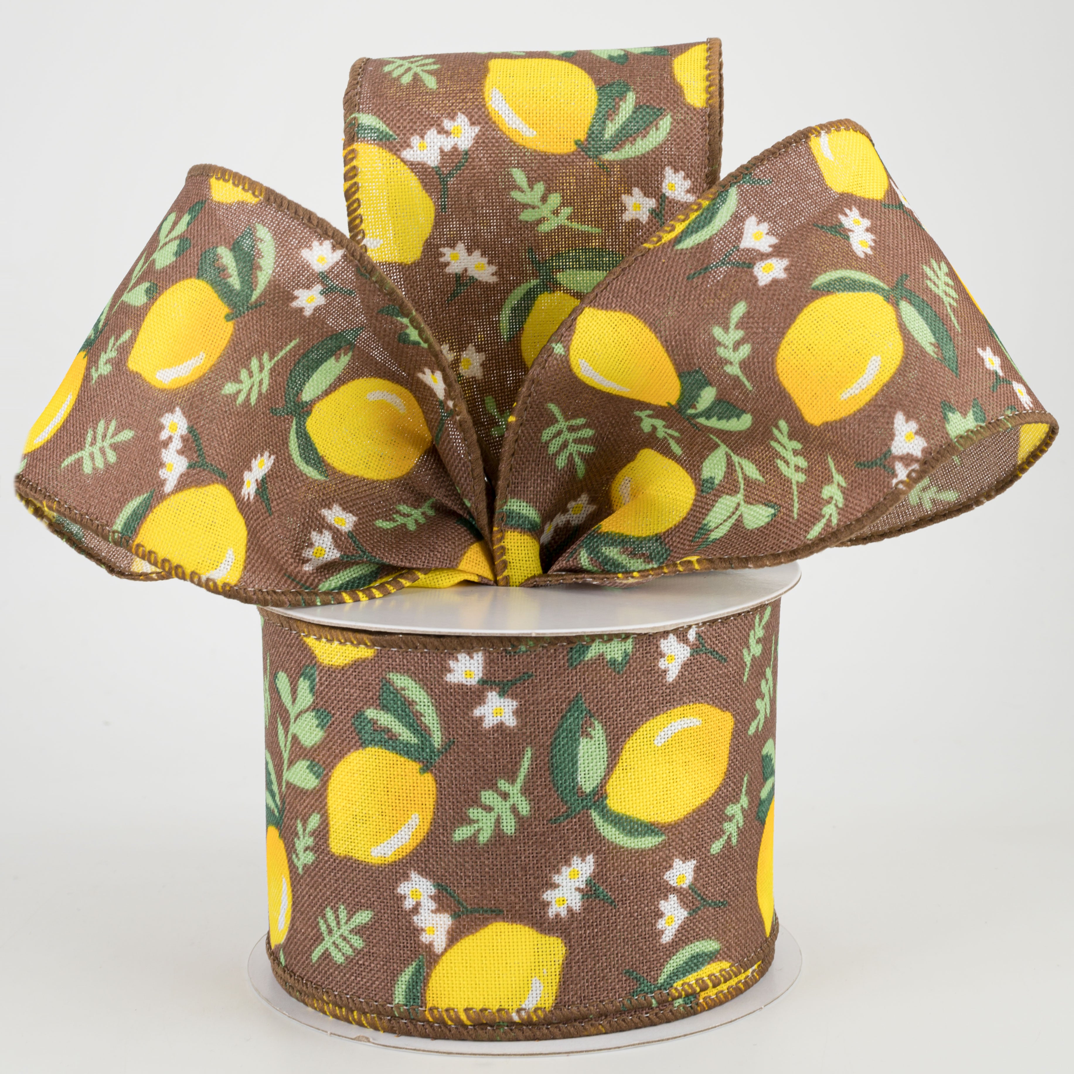 2.5" Lemons & Leaves Ribbon: Brown (10 Yards) Lifestyle Photo