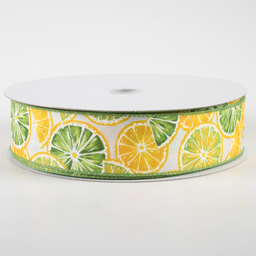 1.5" Lemons & Limes Satin Ribbon: White (50 Yards)