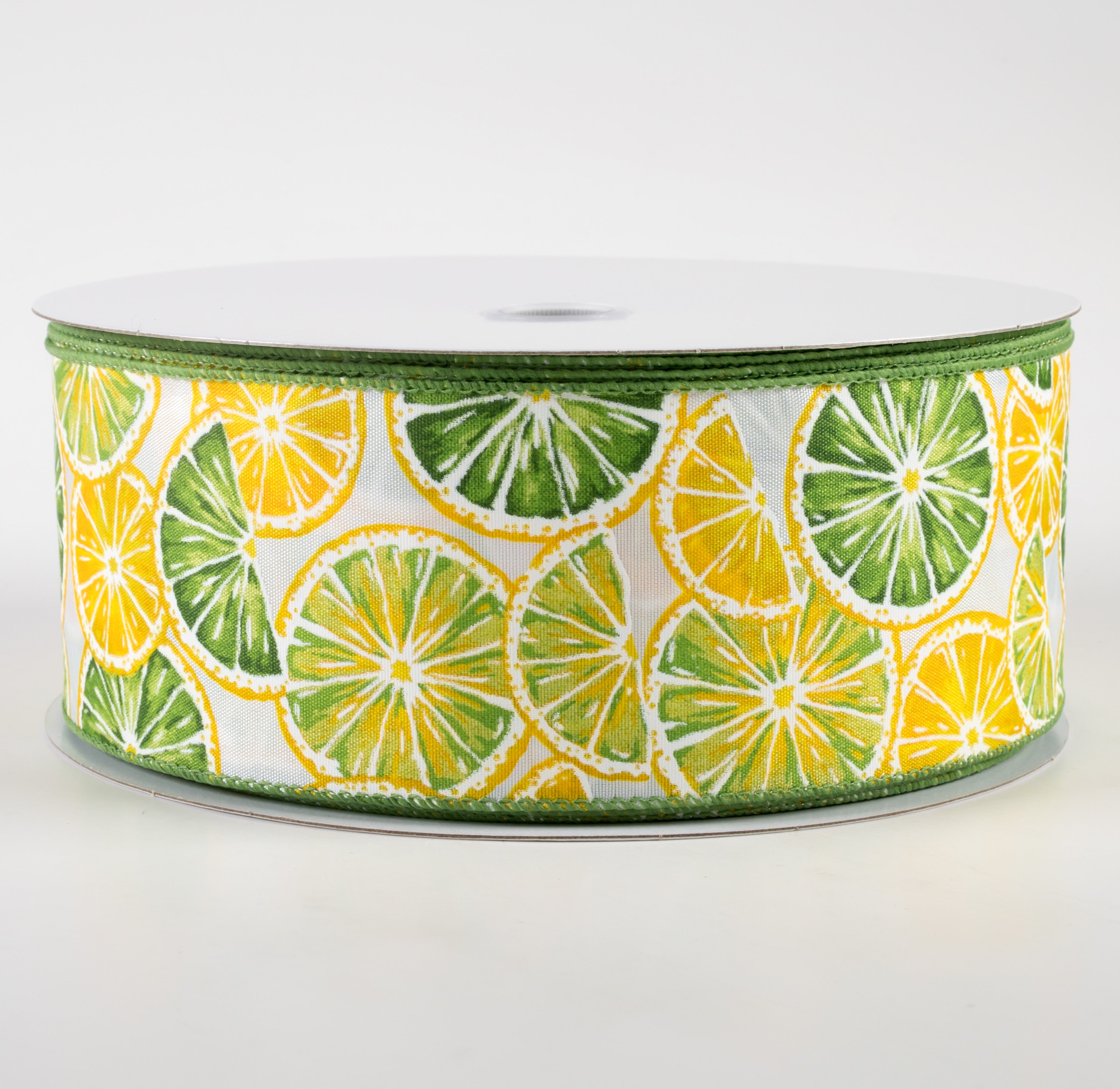 2.5" Lemons & Limes Satin Ribbon: White (50 Yards)
