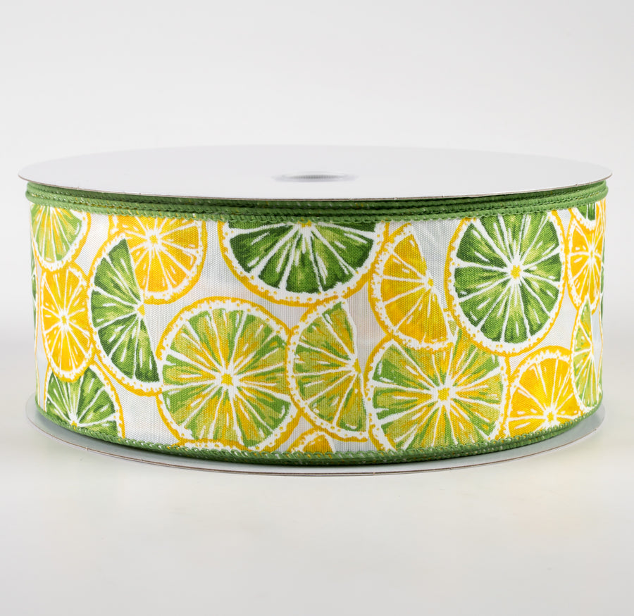 2.5" Lemons & Limes Satin Ribbon: White (50 Yards)