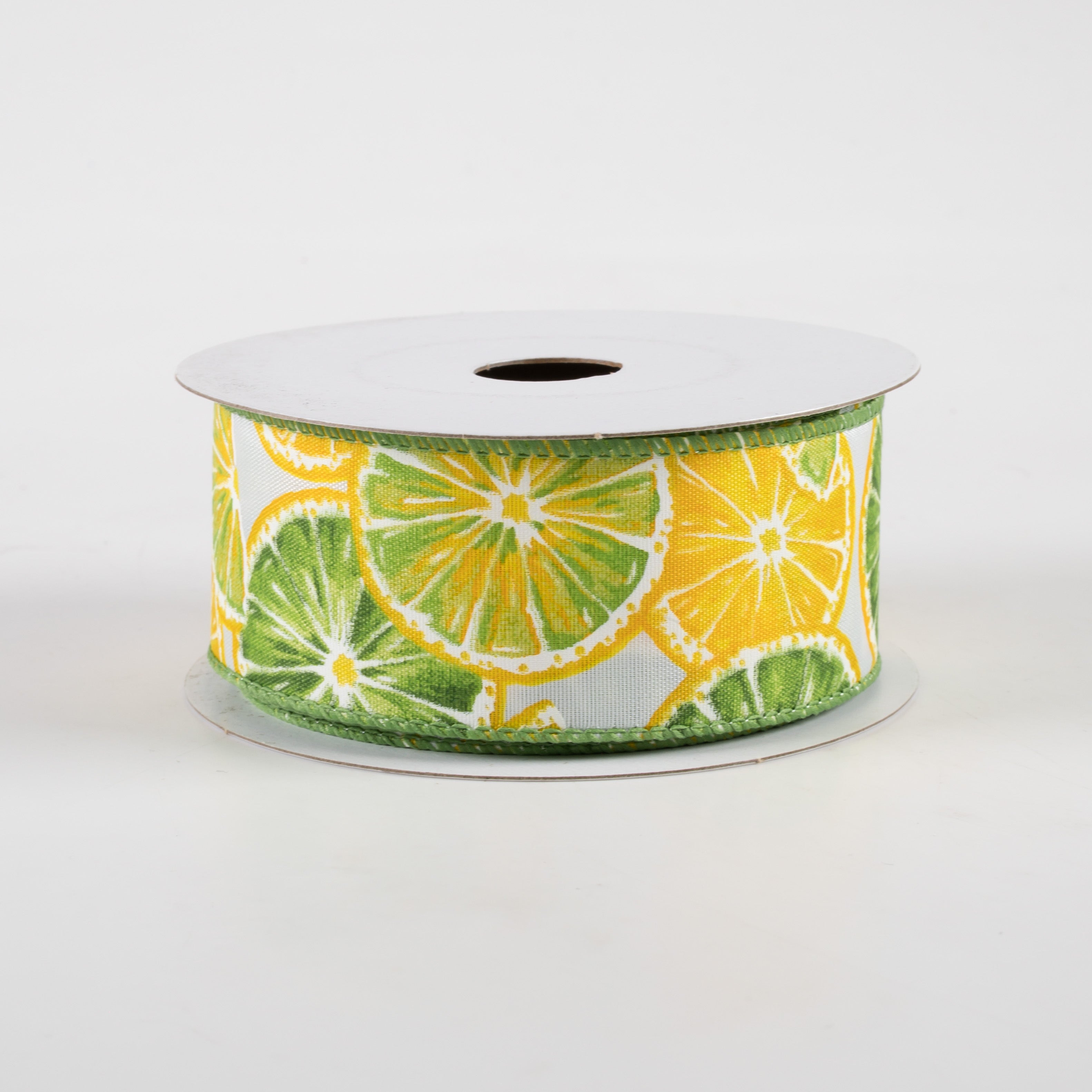 1.5" Lemons & Limes Satin Ribbon: White (10 Yards)