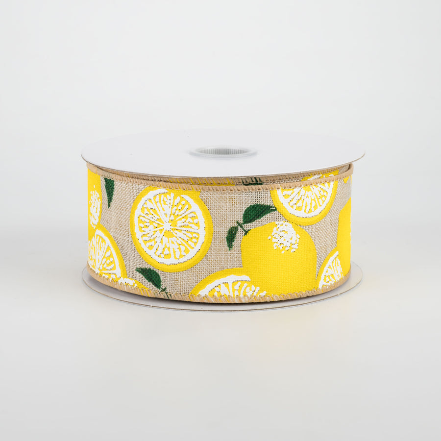 1.5" Lemons Ribbon: Natural (10 Yards)