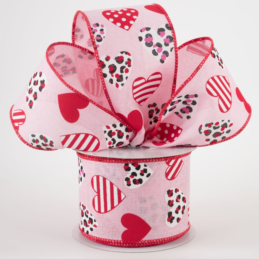 2.5" Leopard, Dot, Stripe Hearts Ribbon (10 Yards) Lifestyle Photo