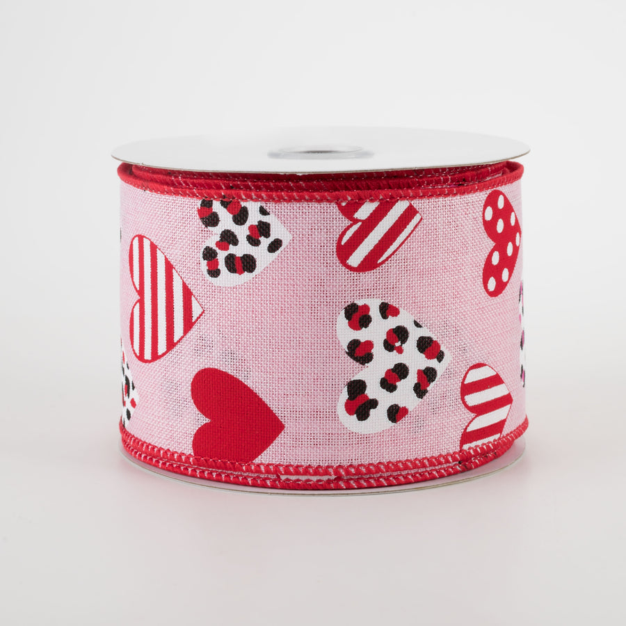 2.5" Leopard, Dot, Stripe Hearts Ribbon (10 Yards)