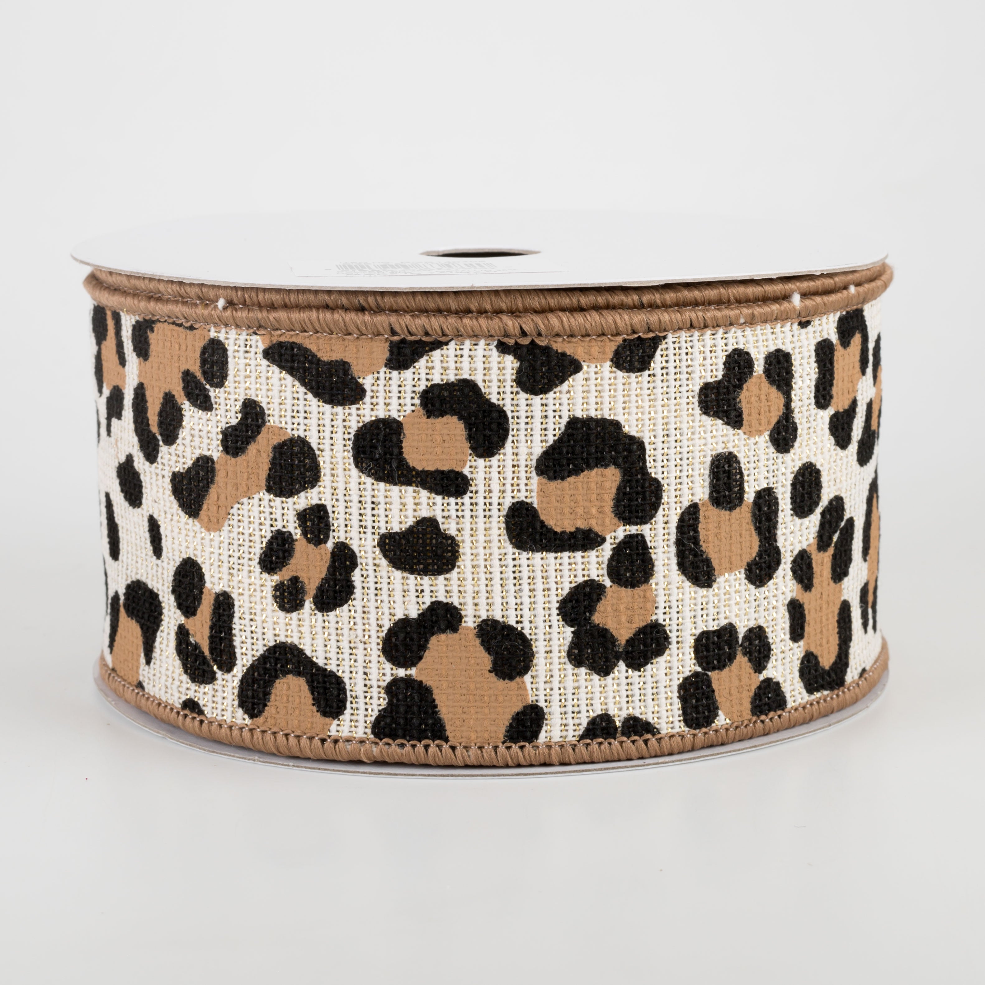 2.5" Leopard Print Cotton & Metallic Ribbon: Ivory, Gold, Black, Brown (10 Yards)