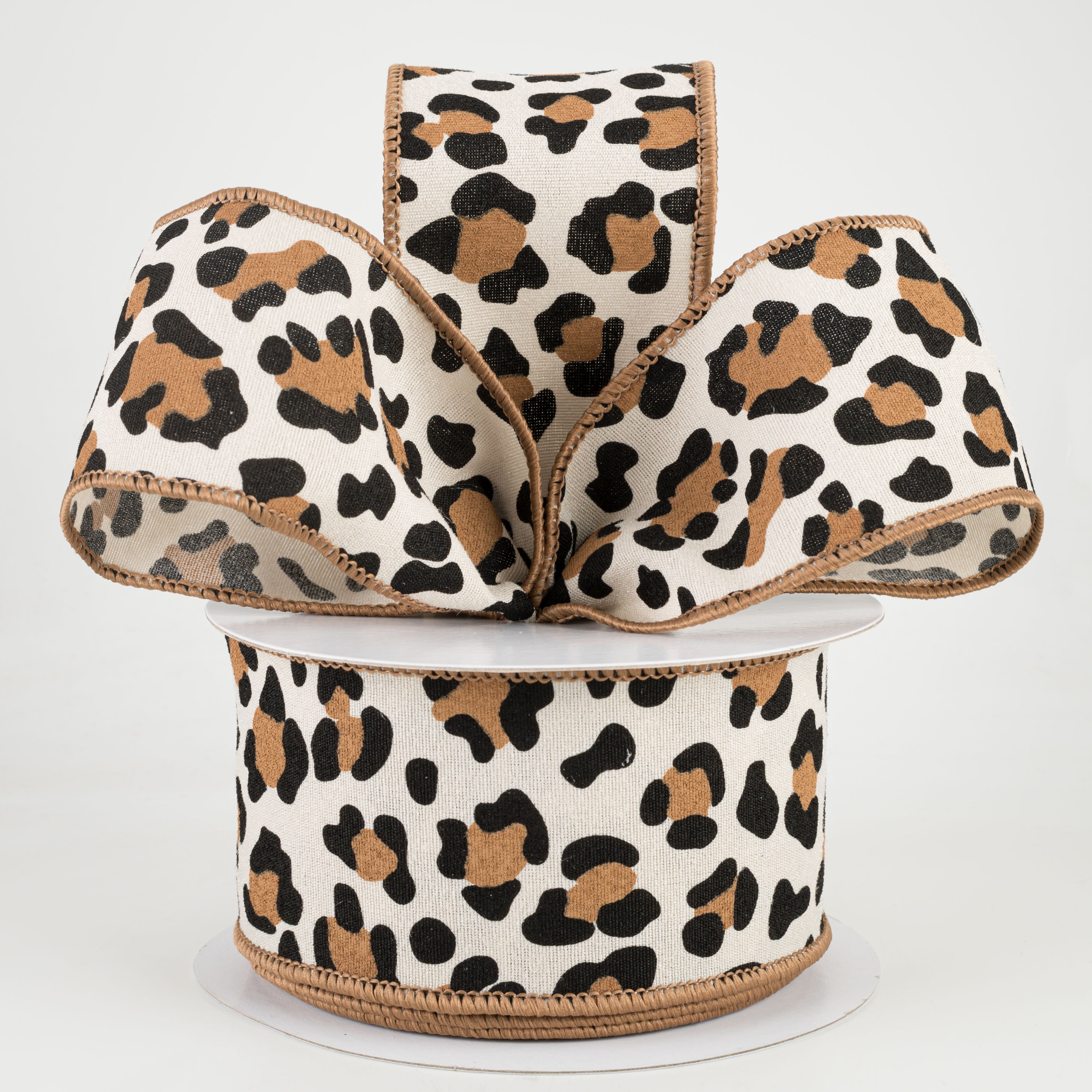 2.5" Leopard Print Fuzzy Ribbon: Natural, Black, Brown (10 Yards) Lifestyle Photo