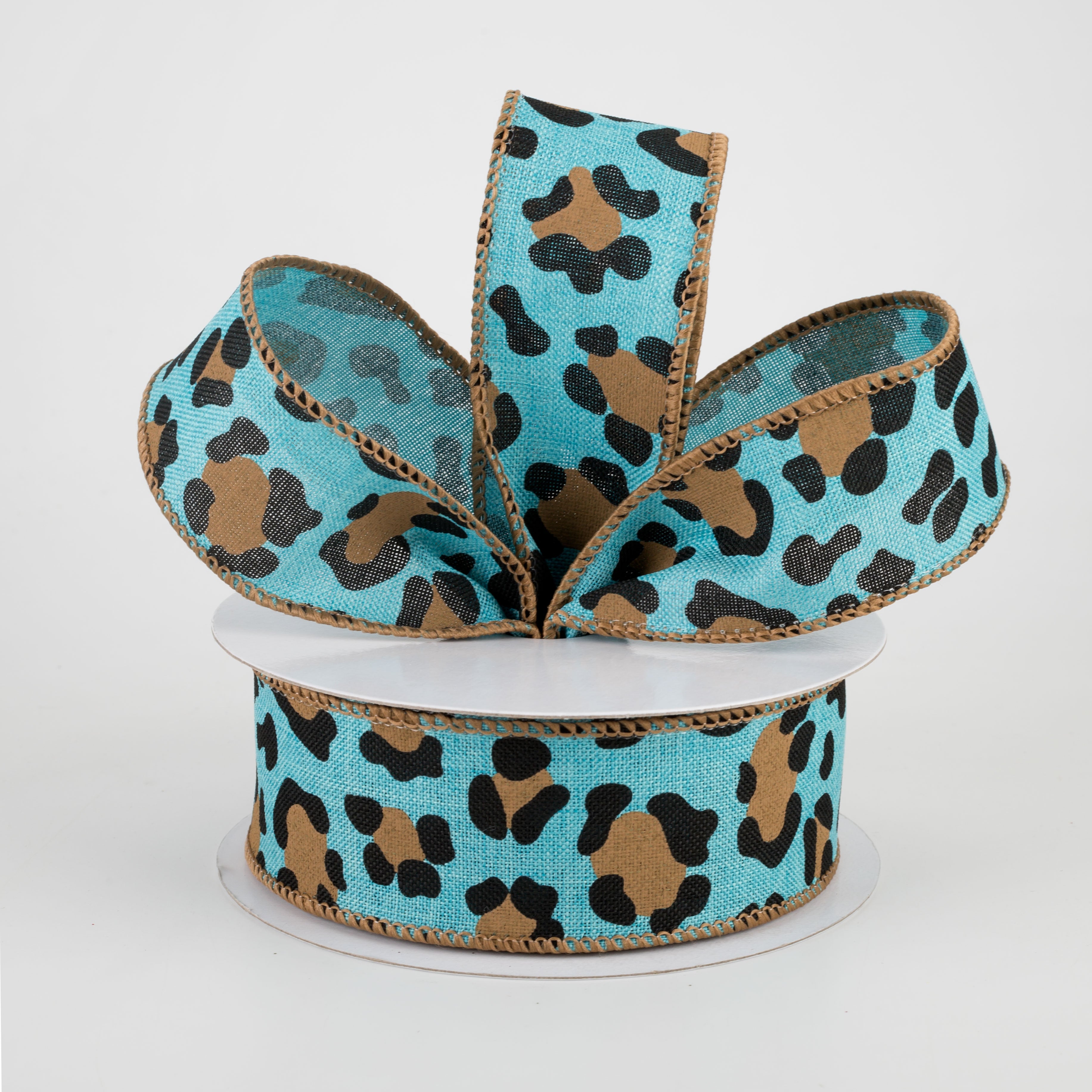 1.5" Leopard Print on Royal Ribbon: Light Teal (10 Yards) Lifestyle Photo
