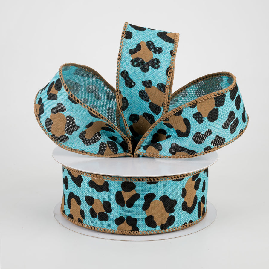 1.5" Leopard Print on Royal Ribbon: Light Teal (10 Yards) Lifestyle Photo