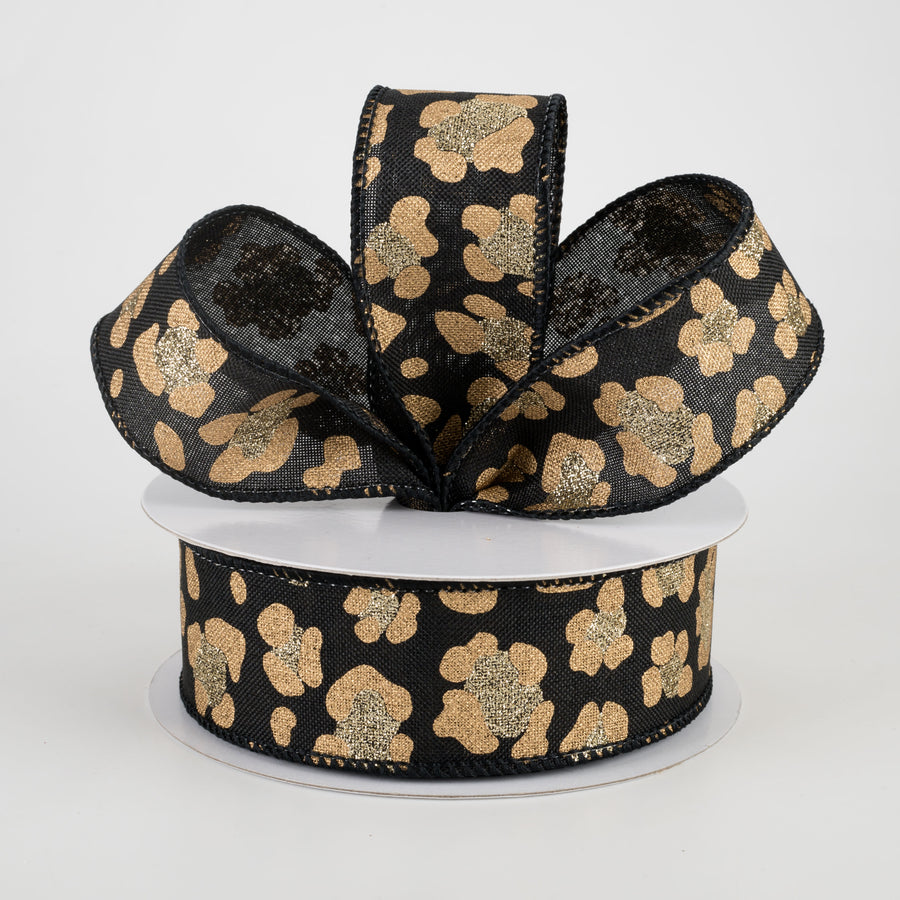 1.5" Leopard Print Ribbon: Black, Gold, Light Gold (10 Yards) Lifestyle Photo
