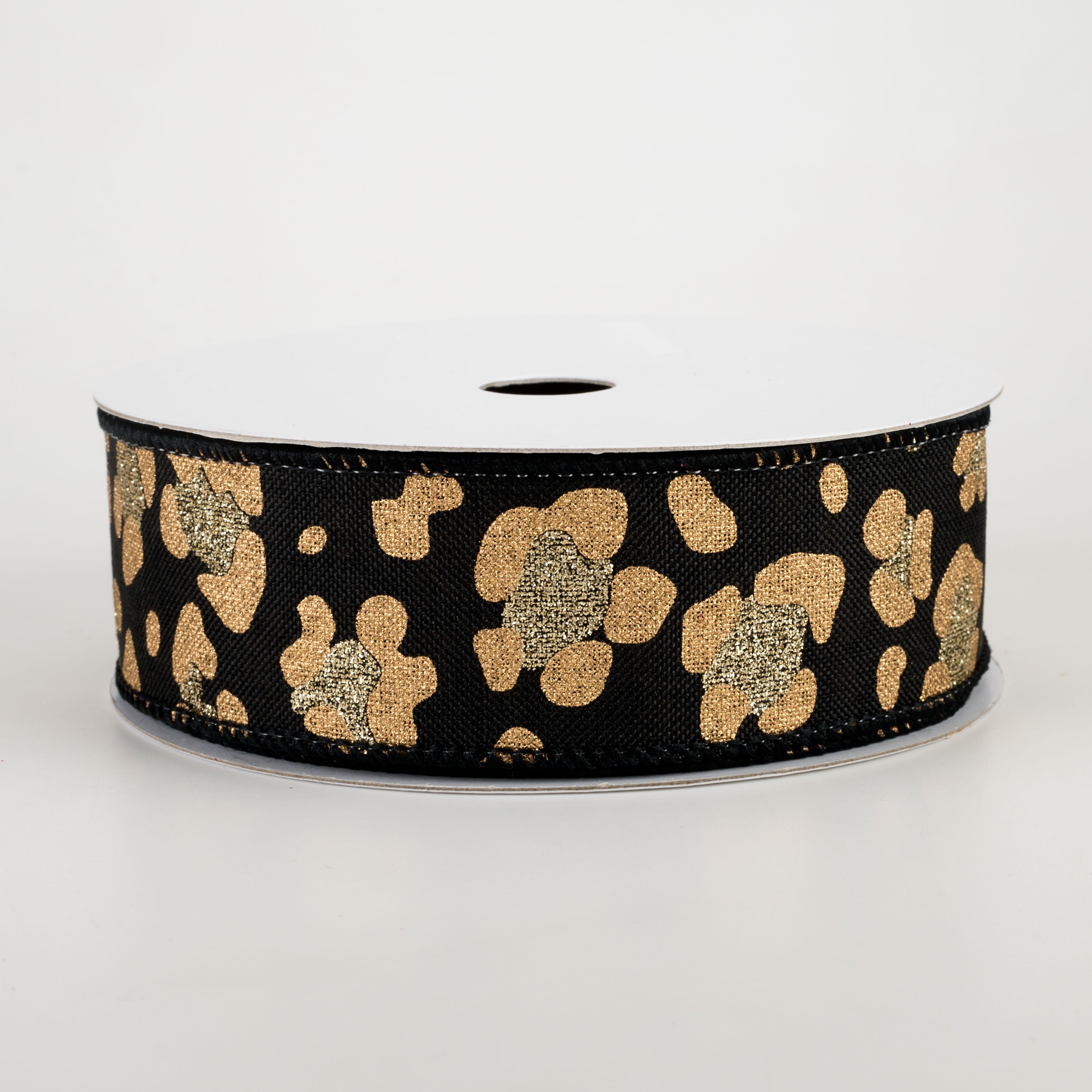 1.5" Leopard Print Ribbon: Black, Gold, Light Gold (10 Yards)