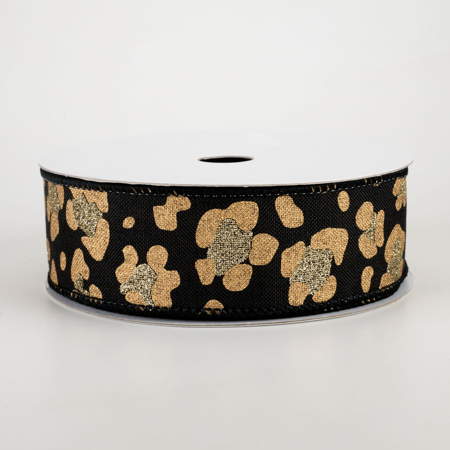 1.5" Leopard Print Ribbon: Black, Gold, Light Gold (10 Yards)