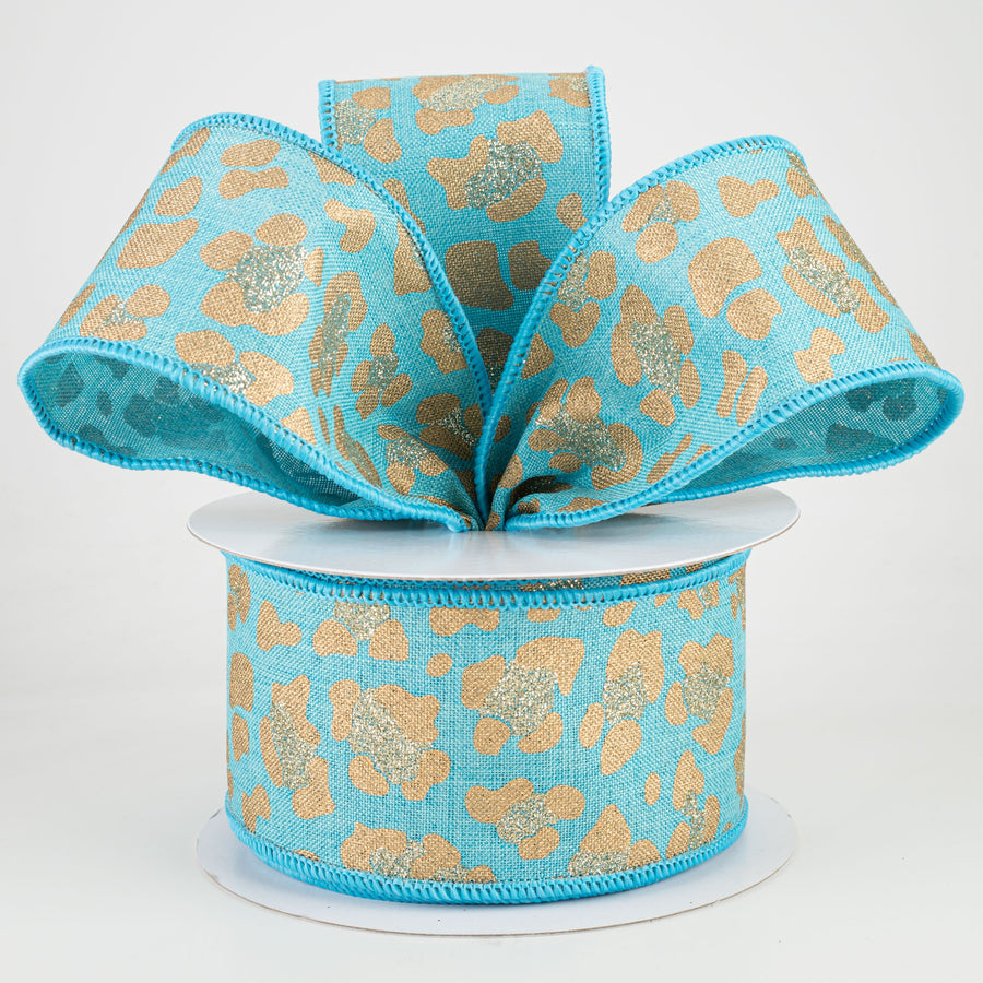 2.5" Leopard Print Ribbon: Light Teal, Gold, Light Gold (10 Yards) Lifestyle Photo