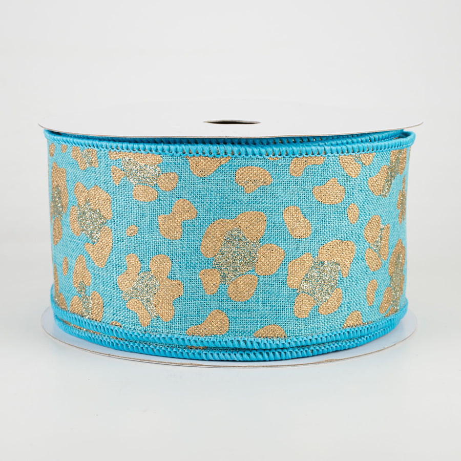 2.5" Leopard Print Ribbon: Light Teal, Gold, Light Gold (10 Yards)