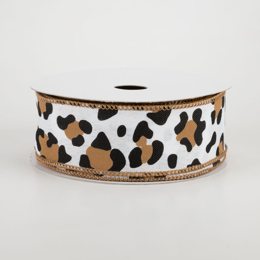 1.5" Leopard Print Ribbon: White, Black, Brown (10 Yards)