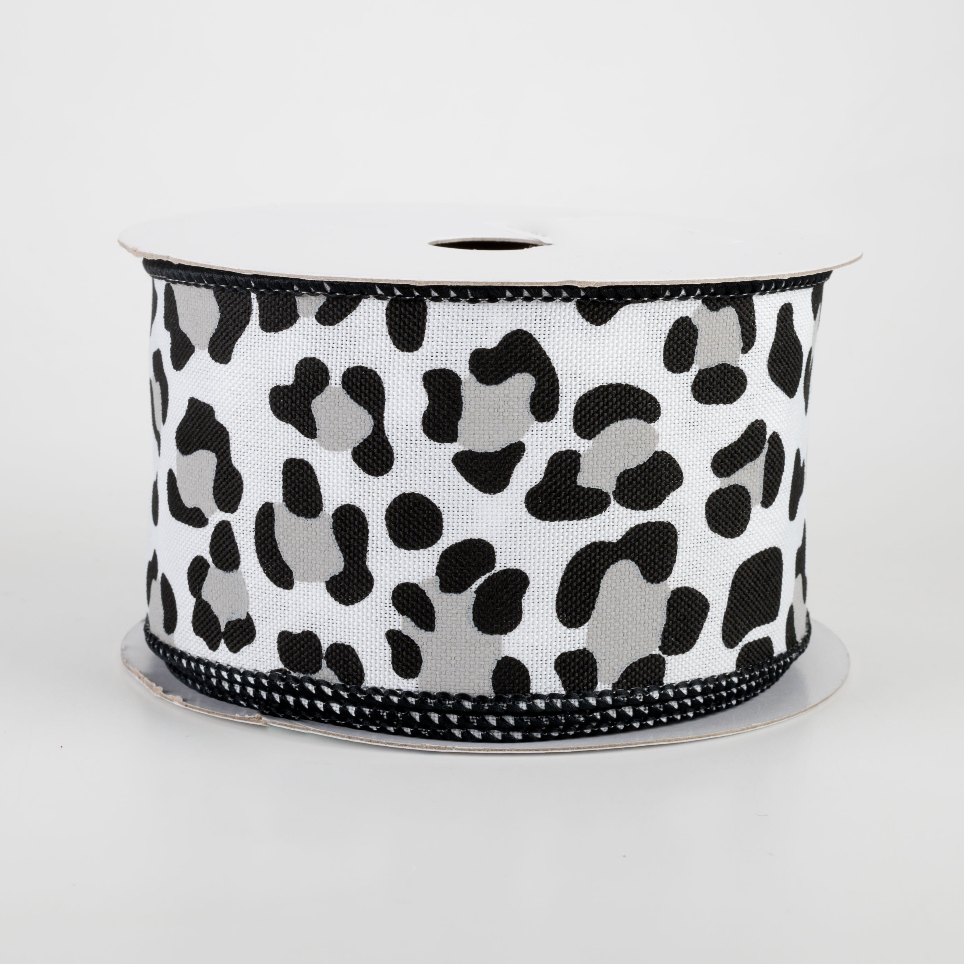 2.5" Leopard Print Ribbon: White, Black, Grey (10 Yards)