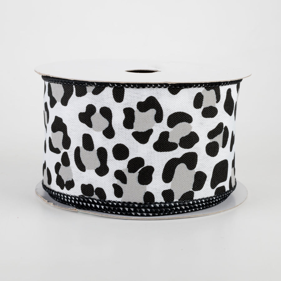 2.5" Leopard Print Ribbon: White, Black, Grey (10 Yards)