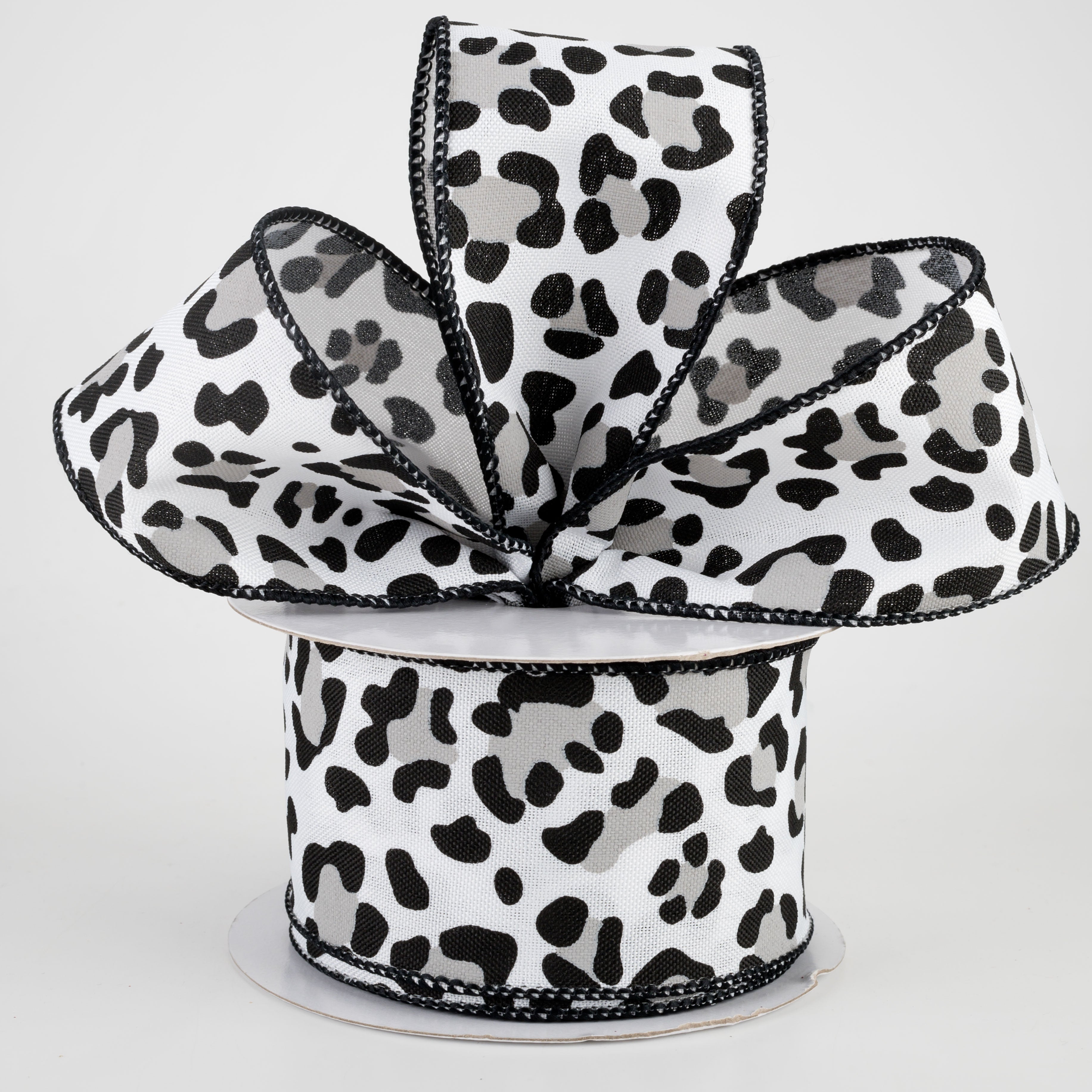 2.5" Leopard Print Ribbon: White, Black, Grey (10 Yards) Lifestyle Photo