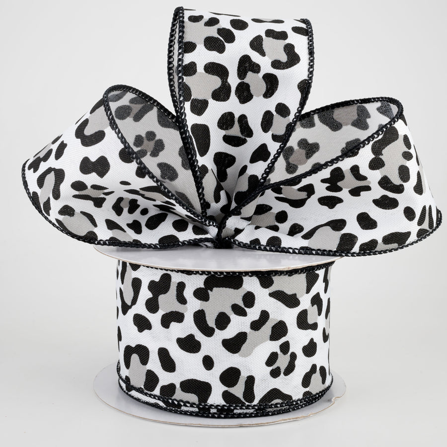 2.5" Leopard Print Ribbon: White, Black, Grey (10 Yards) Lifestyle Photo