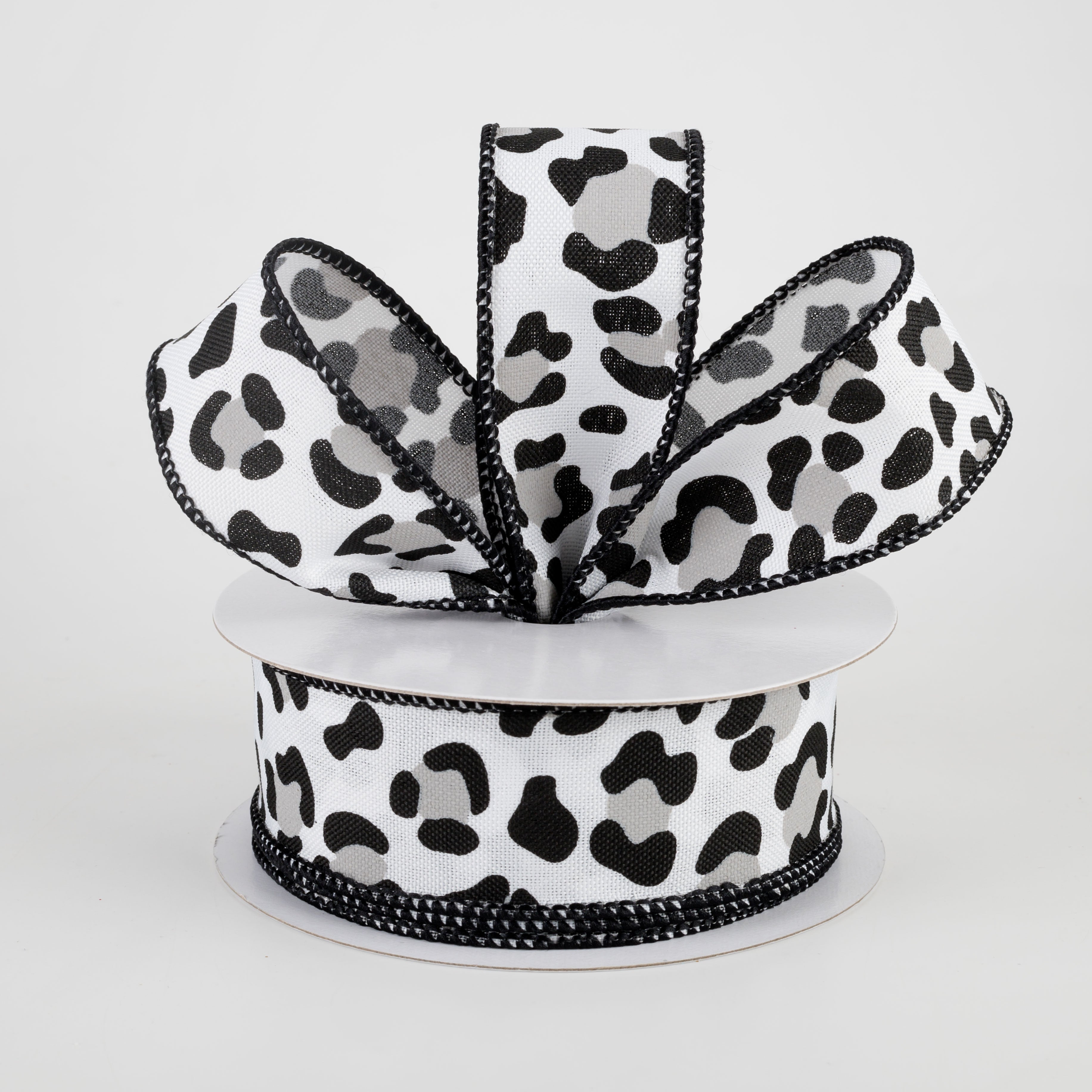 1.5" Leopard Print Ribbon: White, Black, Grey (10 Yards) Lifestyle Photo