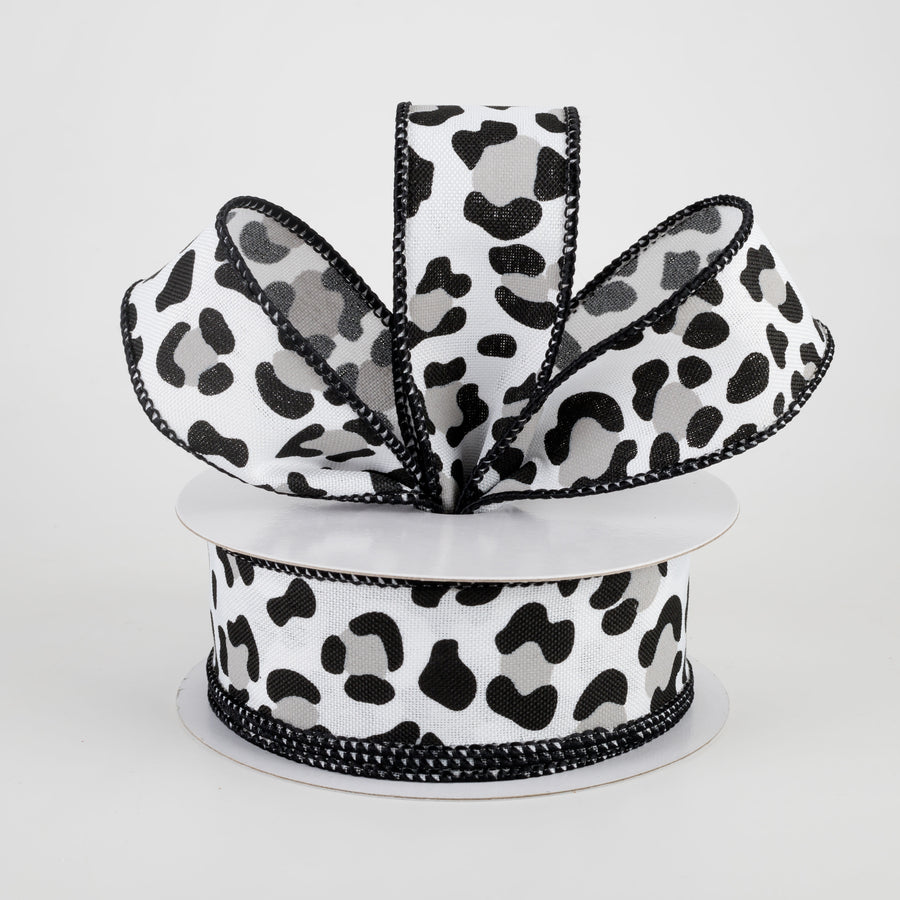 1.5" Leopard Print Ribbon: White, Black, Grey (10 Yards) Lifestyle Photo