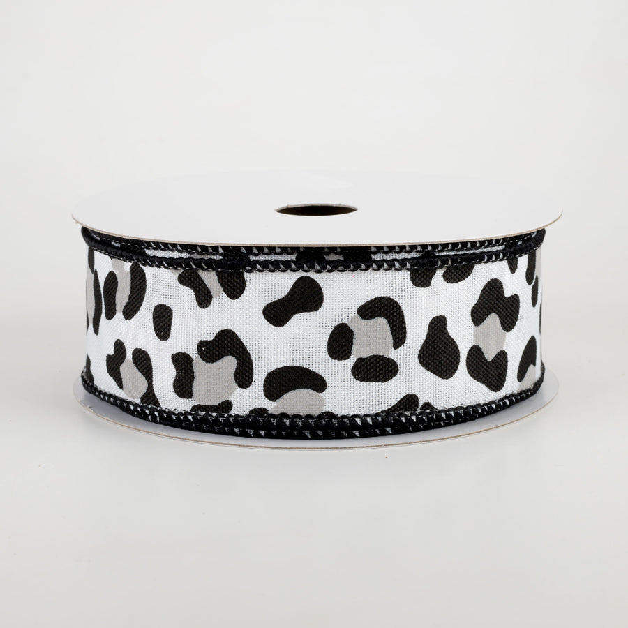 1.5" Leopard Print Ribbon: White, Black, Grey (10 Yards)