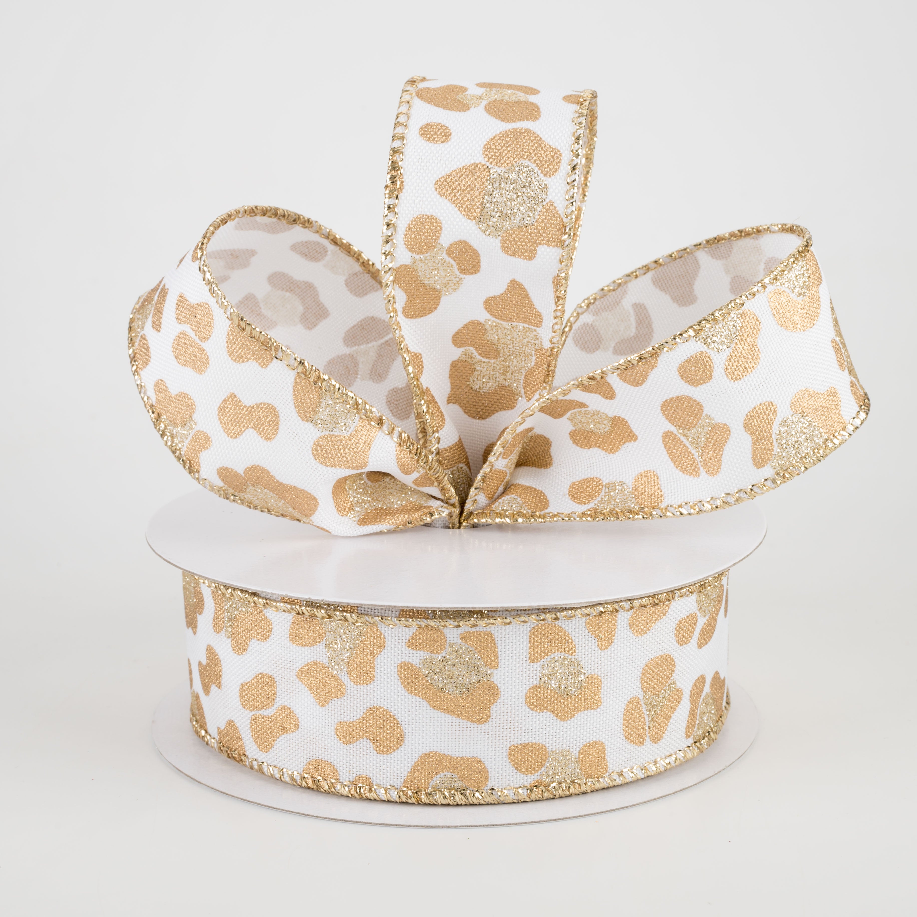 1.5" Leopard Print Ribbon: White, Gold, Light Gold (10 Yards) Lifestyle Photo
