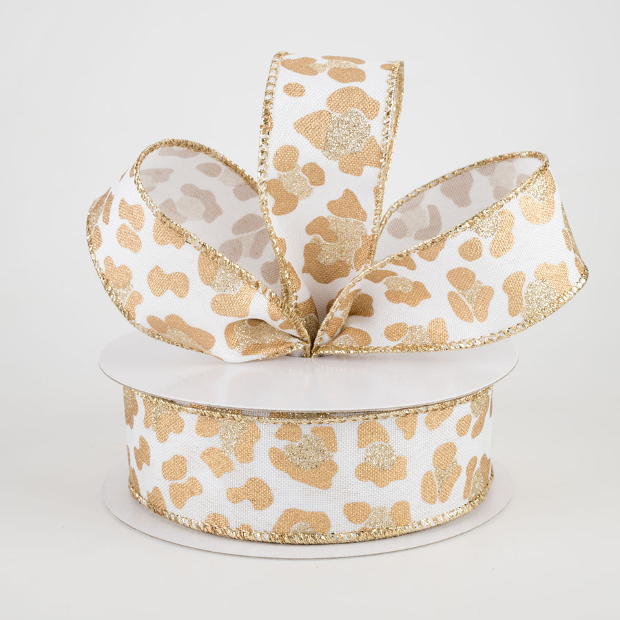 1.5" Leopard Print Ribbon: White, Gold, Light Gold (10 Yards) Lifestyle Photo
