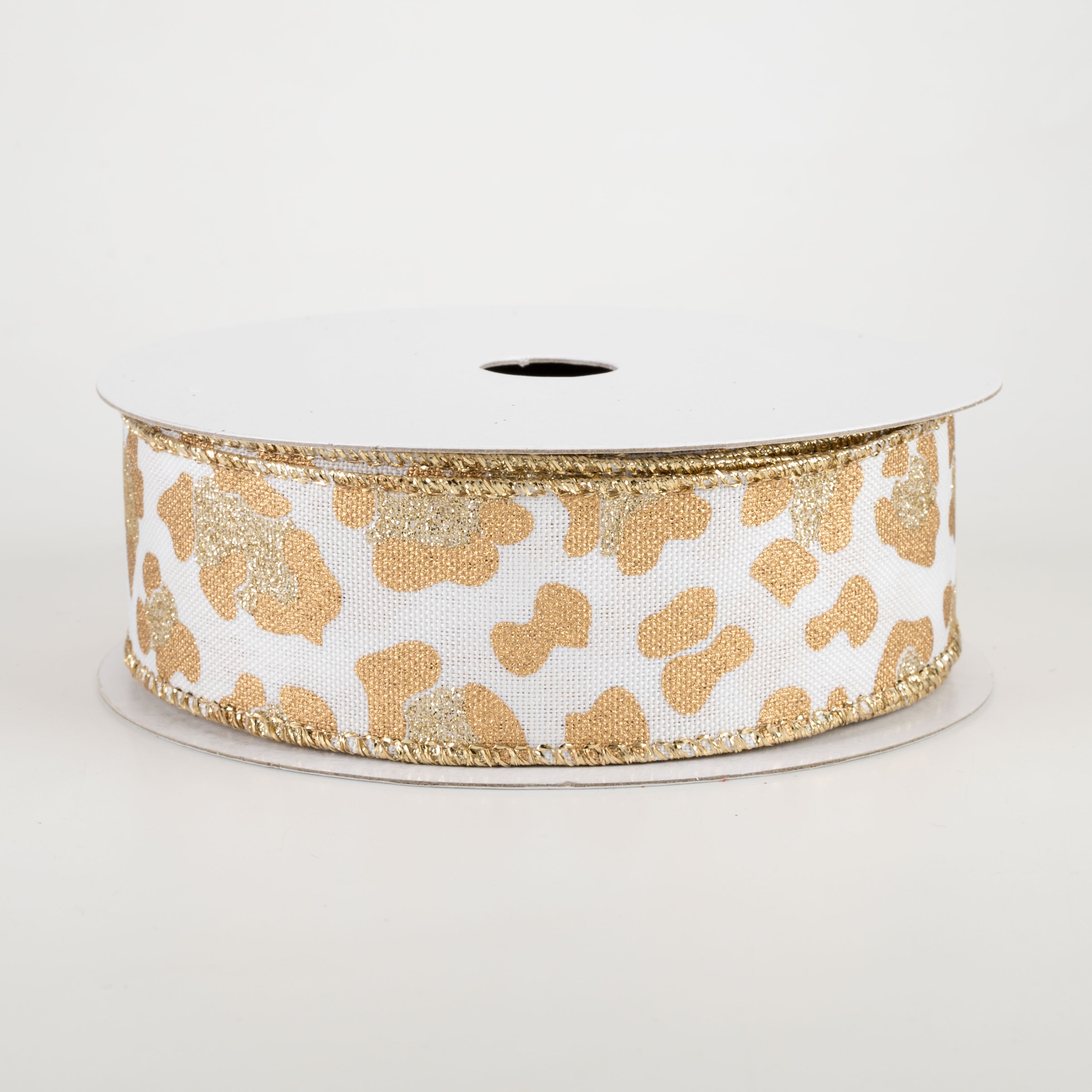 1.5" Leopard Print Ribbon: White, Gold, Light Gold (10 Yards)