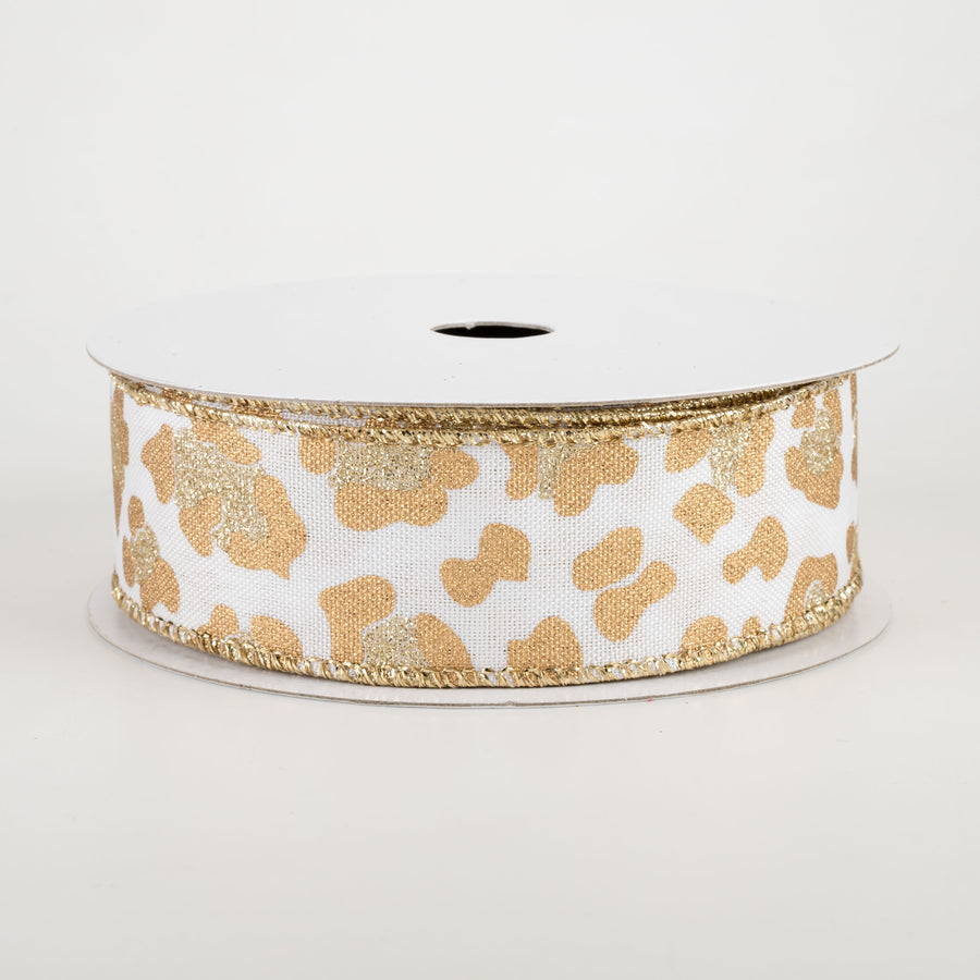 1.5" Leopard Print Ribbon: White, Gold, Light Gold (10 Yards)