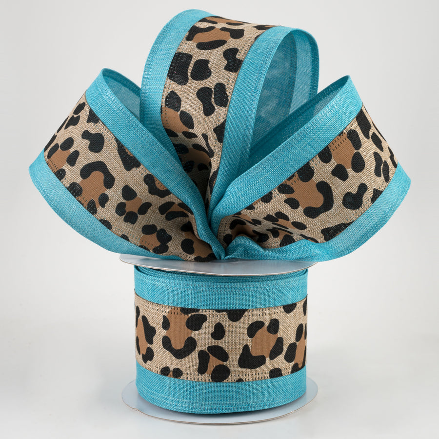 2.5" Leopard Print Stripe on Royal Ribbon: Teal (10 Yards) Lifestyle Photo