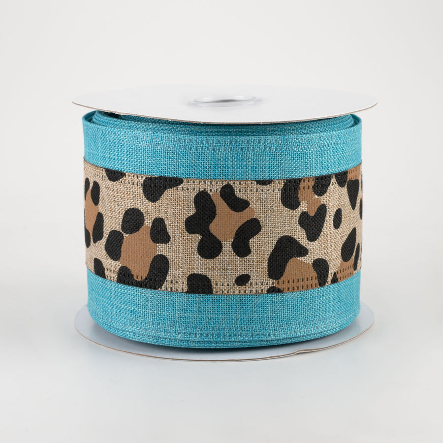 2.5" Leopard Print Stripe on Royal Ribbon: Teal (10 Yards)
