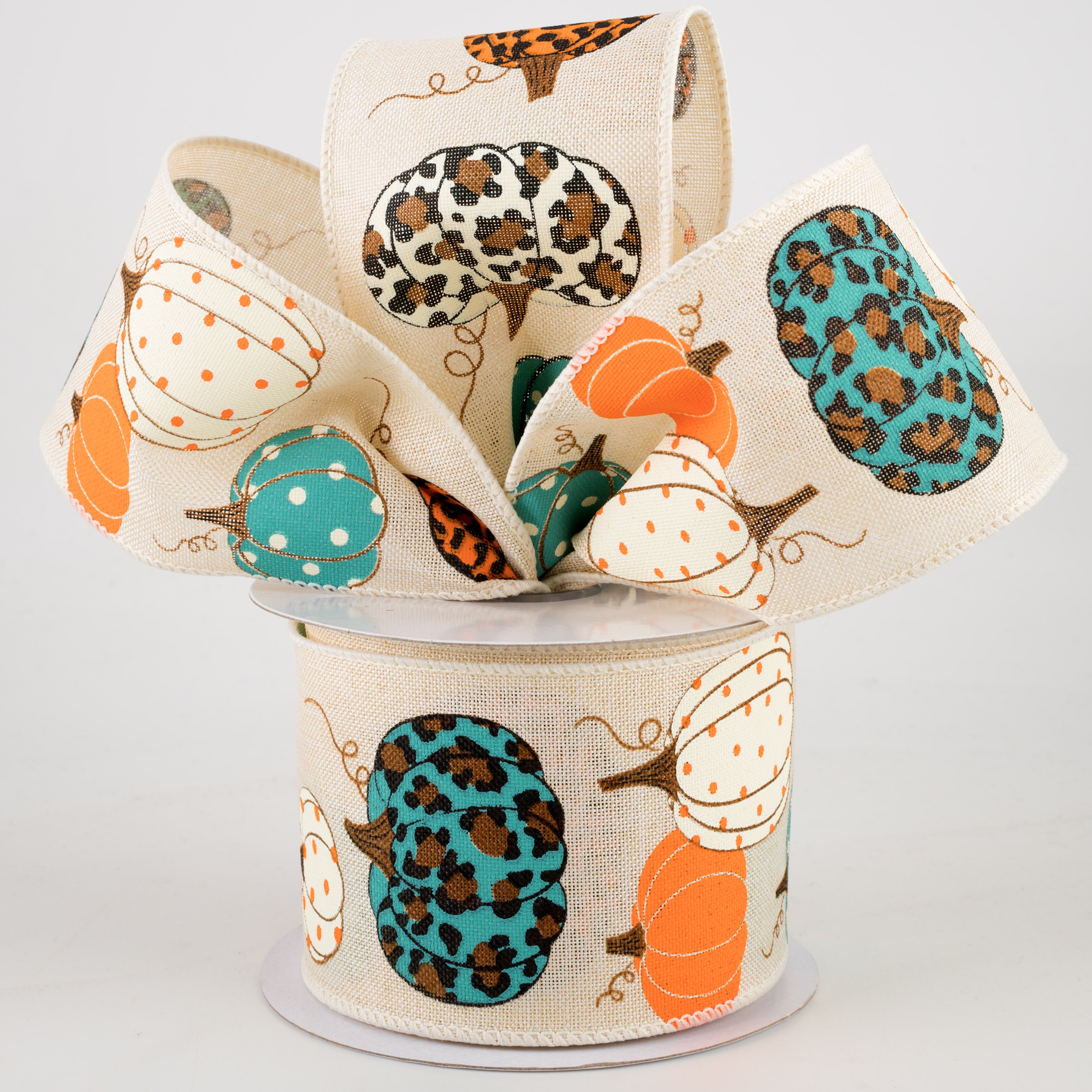 2.5" Leopard Pumpkins Ribbon: Cream (10 Yards) Lifestyle Photo