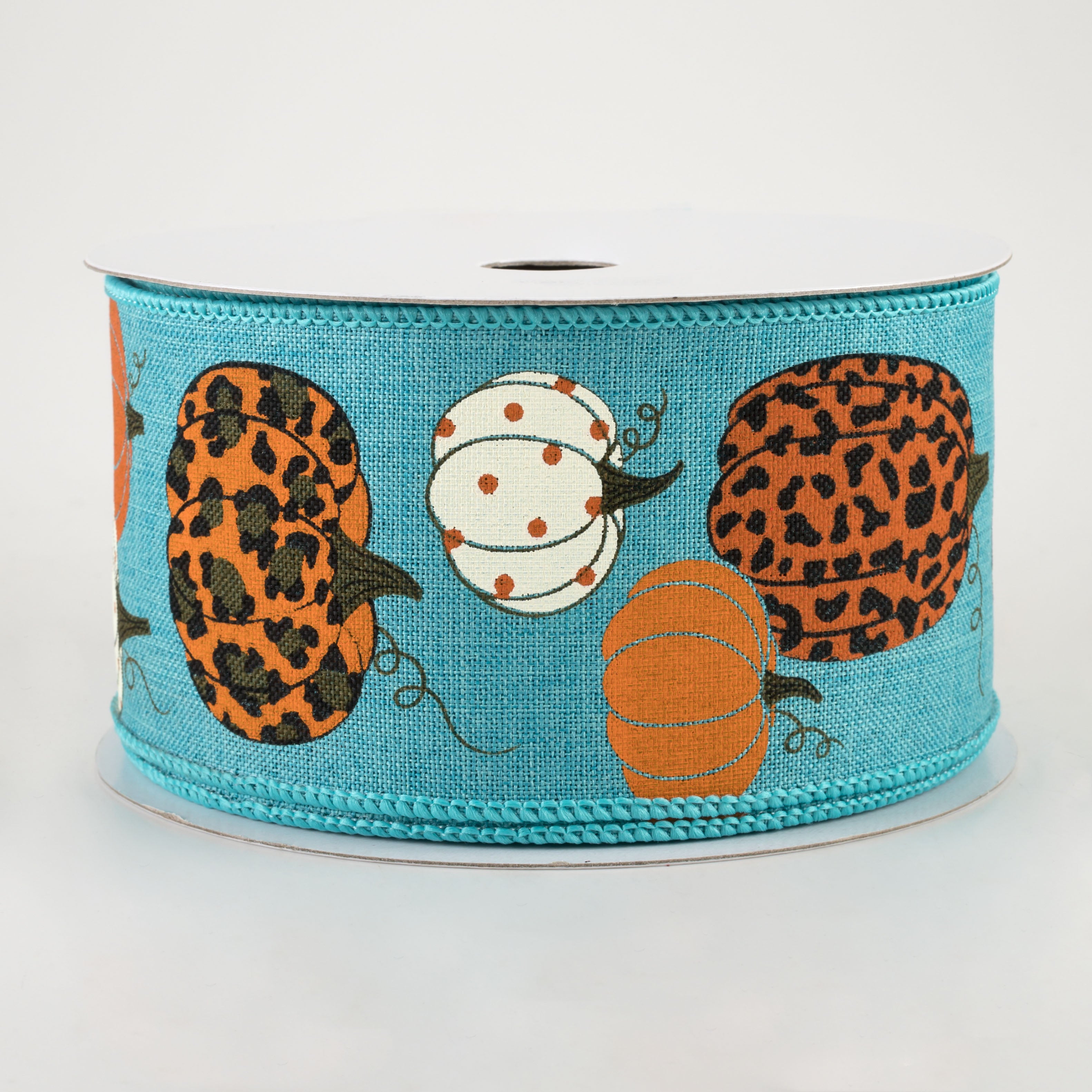 2.5" Leopard Pumpkins Ribbon: Teal (10 Yards)