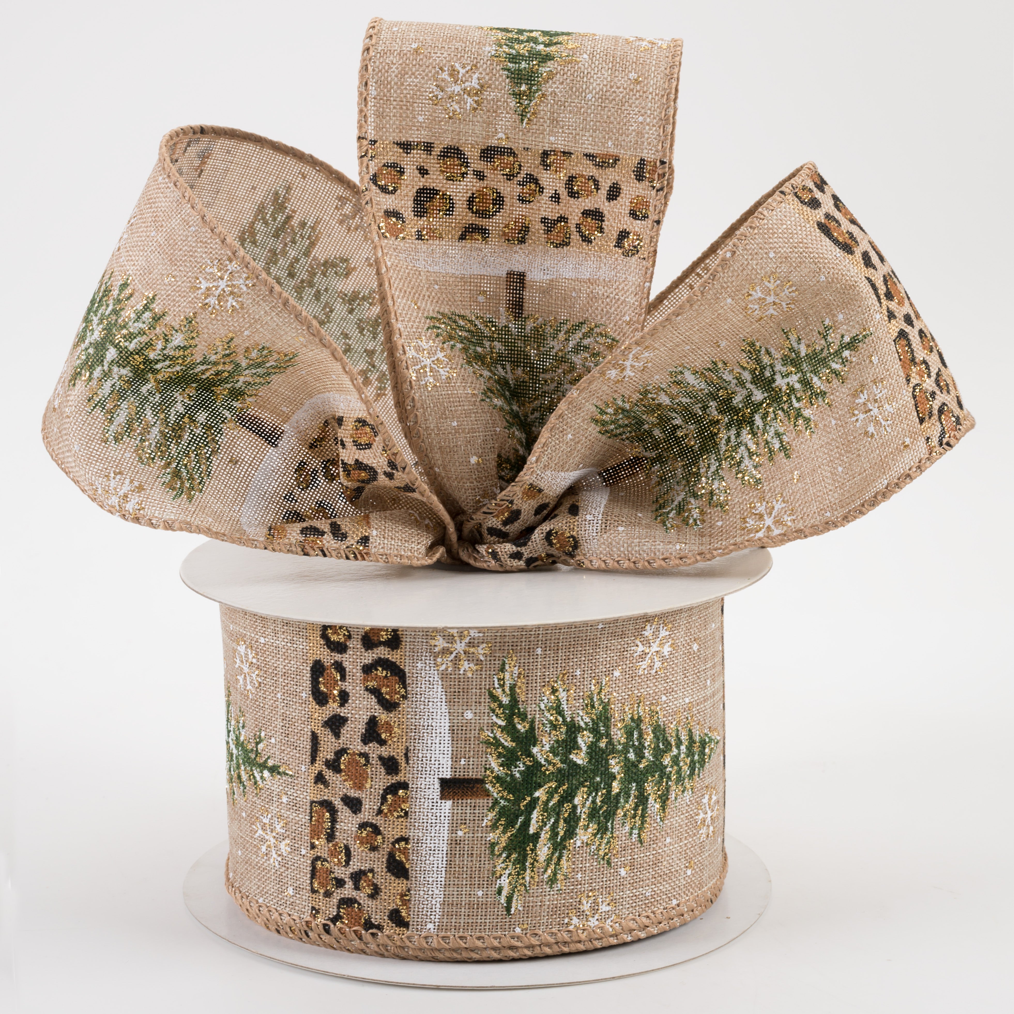 2.5" Leopard Stripe Trees Linen Ribbon: Natural (10 Yards) Lifestyle Photo