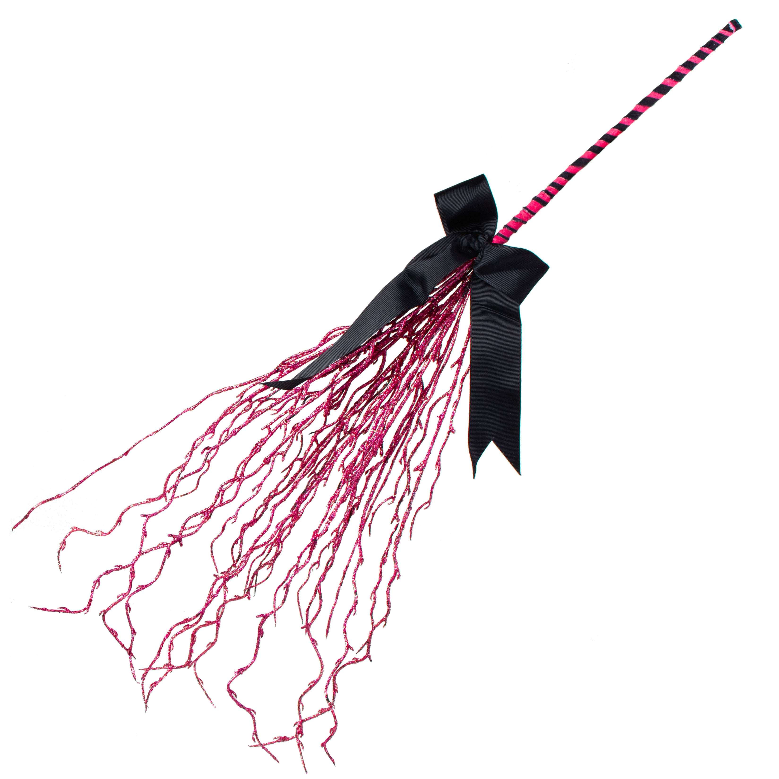 24" Glitter Twig Broom: Fuchsia & Black