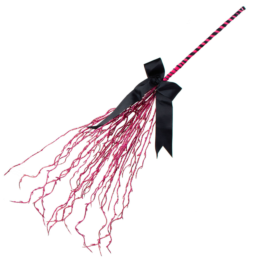 24" Glitter Twig Broom: Fuchsia & Black