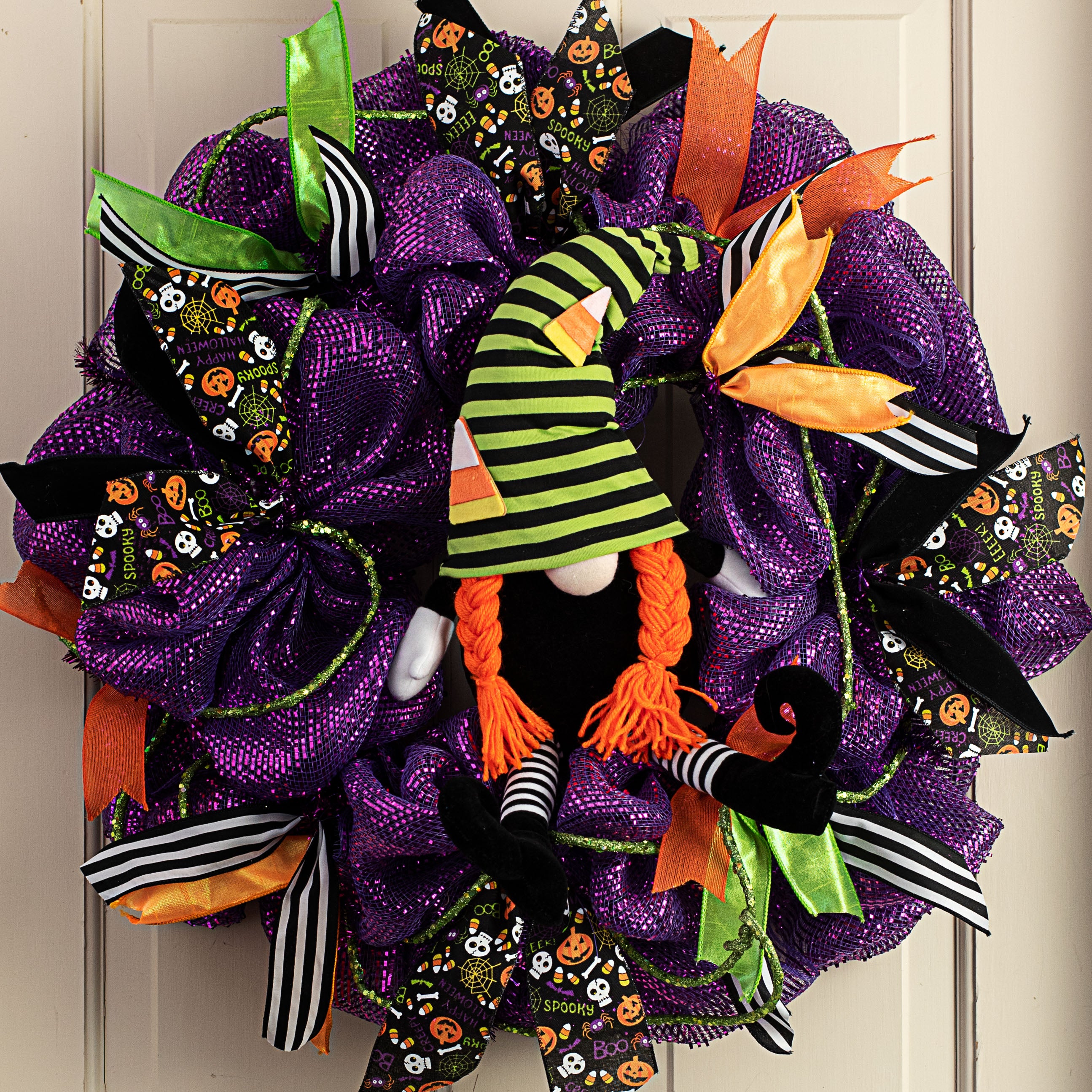 22" Plush Candy Corn Gnome: Green & Black Stripe