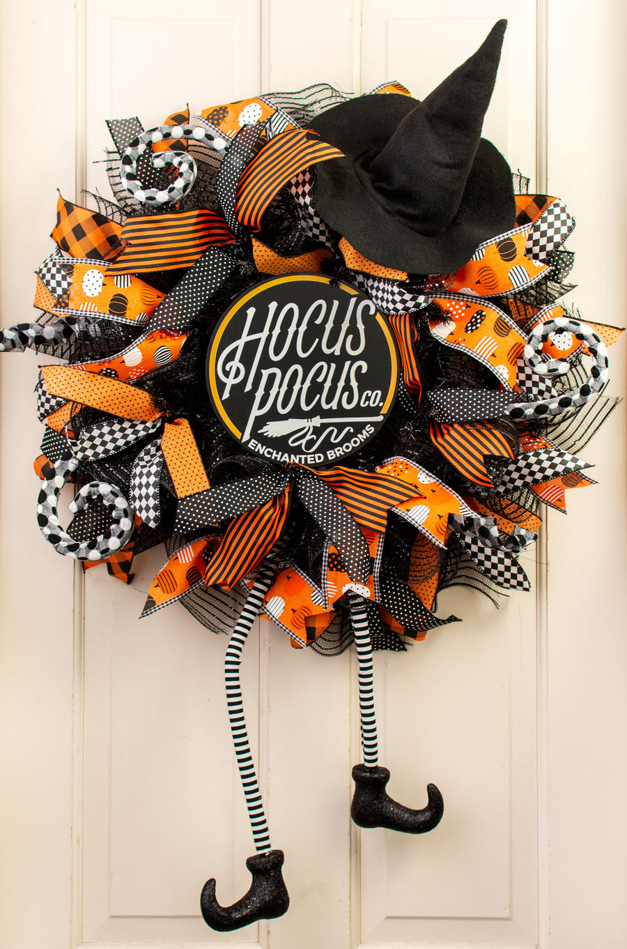 30" Long Witch Legs Spray: Black & White