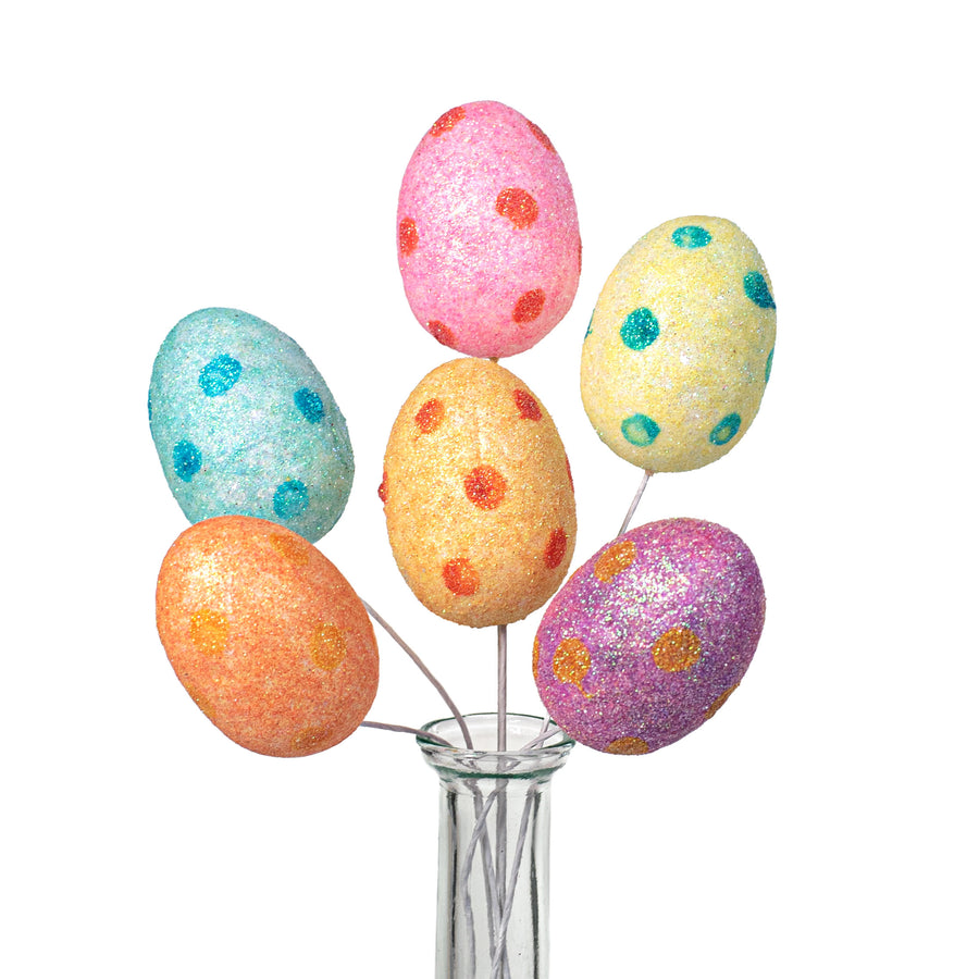 Pastel Polka Dots Glitter Egg Picks (6)