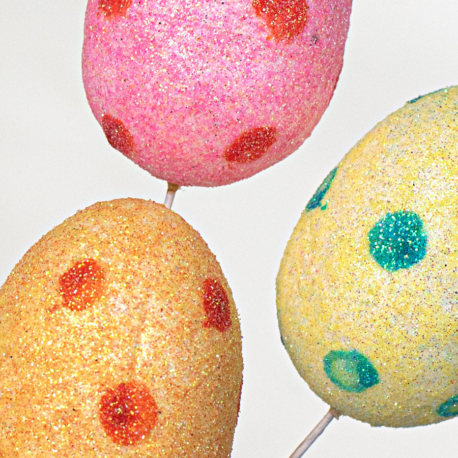 Pastel Polka Dots Glitter Egg Picks (6)