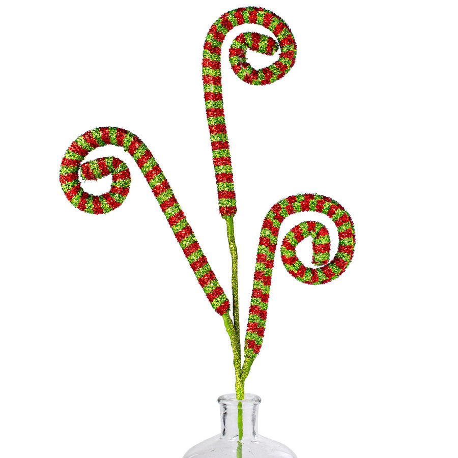 30" Fuzzy Tinsel Curl: Red & Lime Green