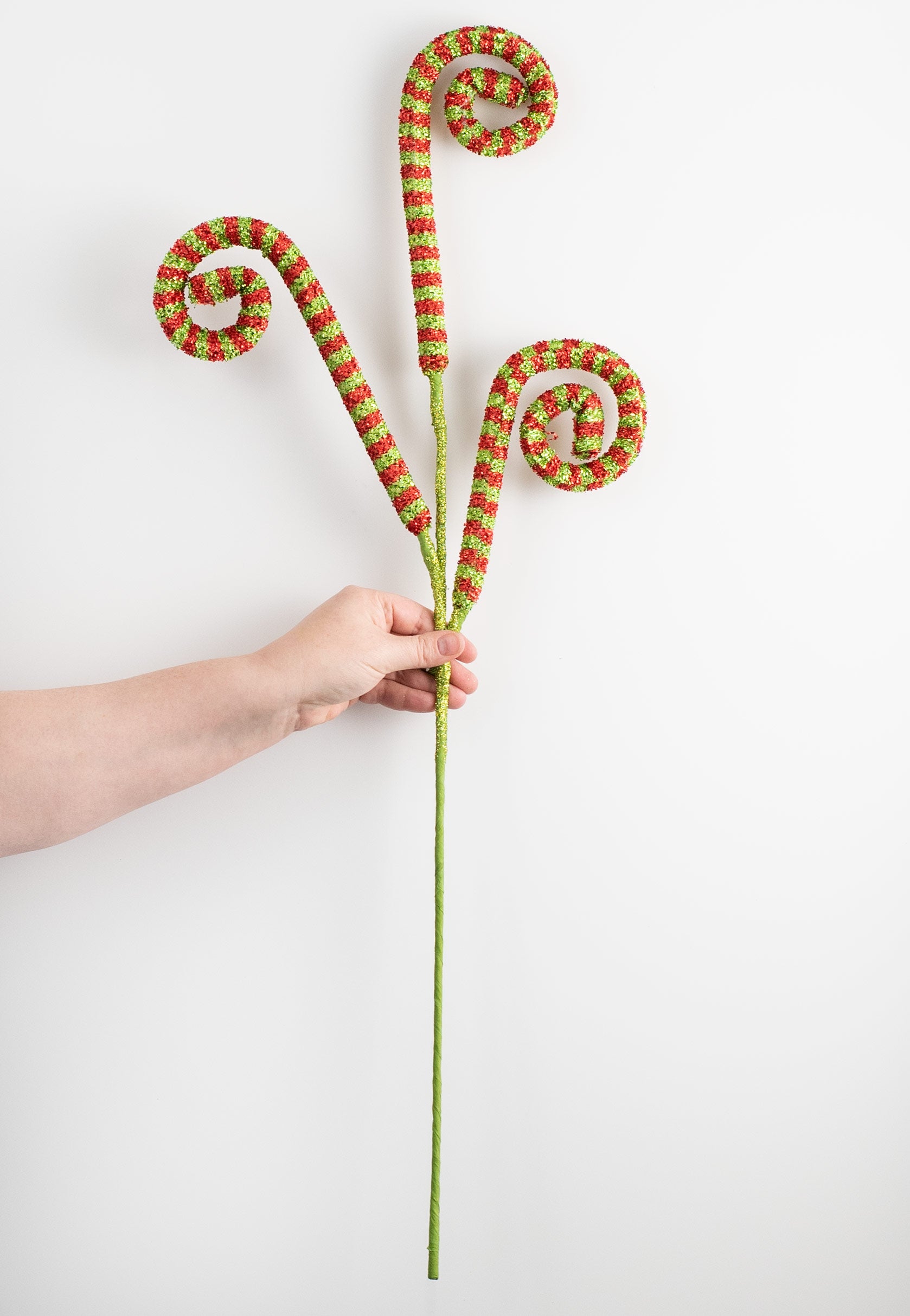 30" Fuzzy Tinsel Curl: Red & Lime Green