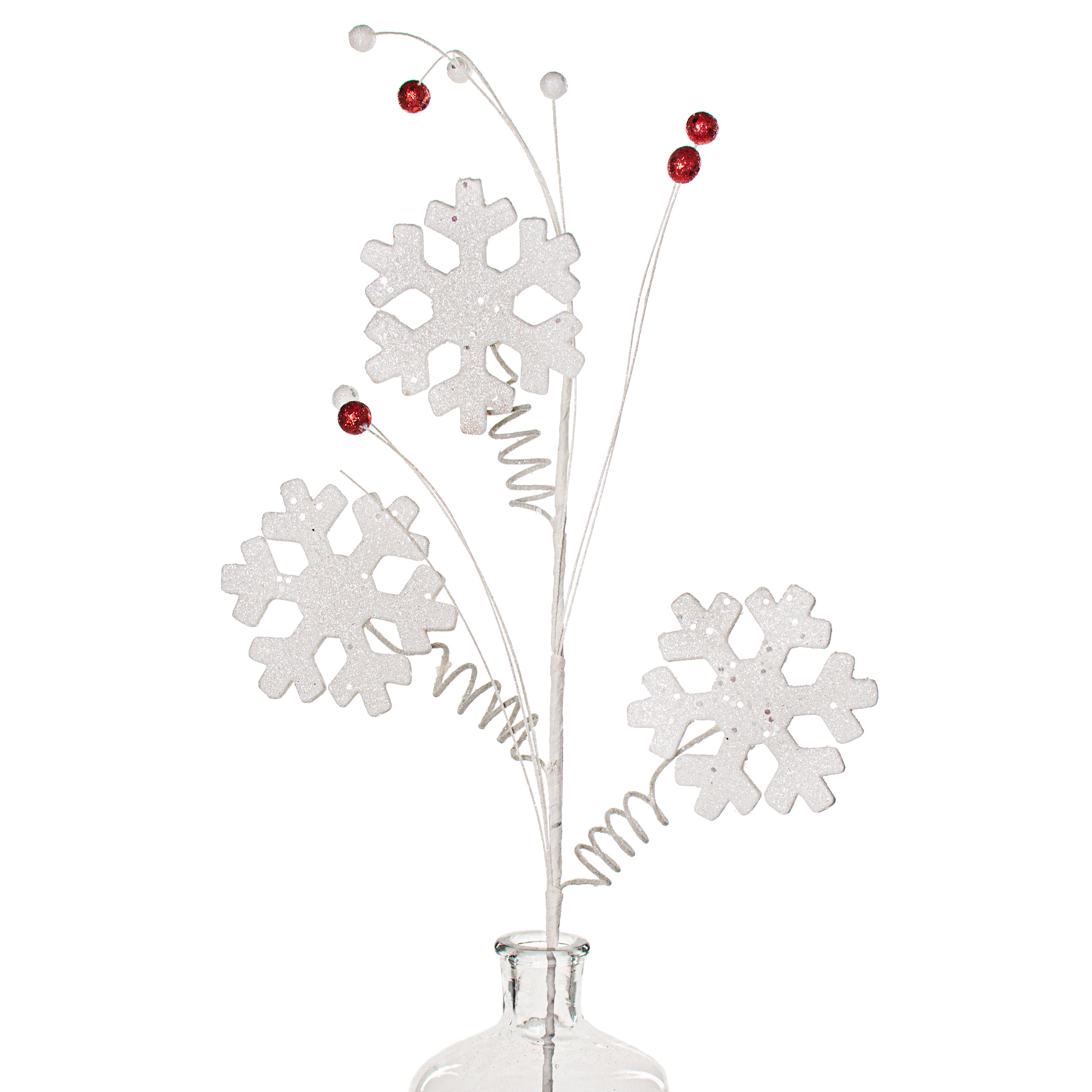 33" Snowflake Berry Spray: White & Red