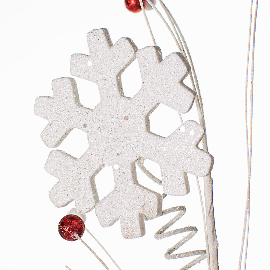33" Snowflake Berry Spray: White & Red