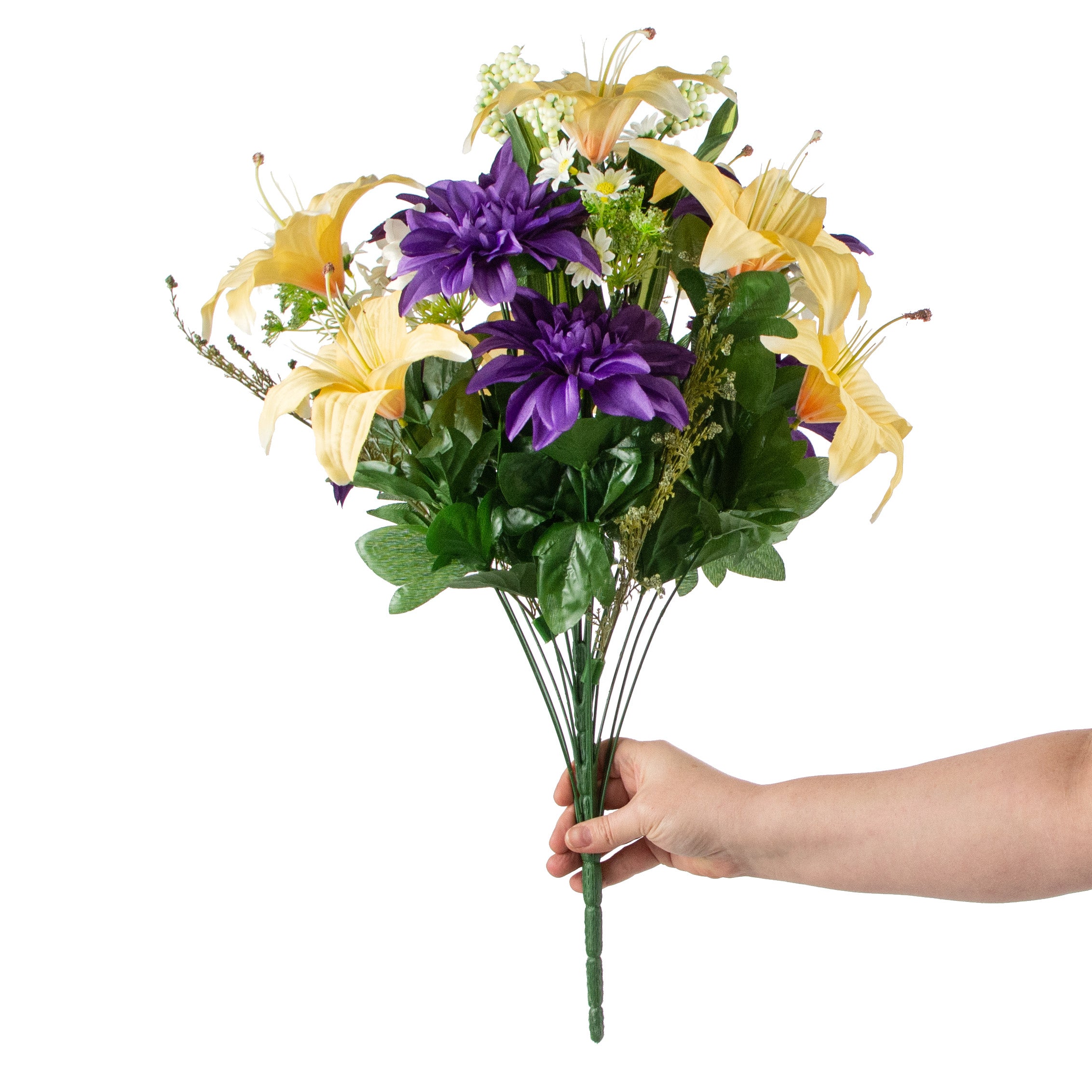 25" Lily & Dahlia Mix Bush: Purple, Cream, Yellow detail photo 3